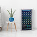 Danby 36 Bottle Freestanding Wine Cooler in Stainless Steel - fridge beside a small white table and blue vase