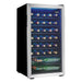 Danby 36 Bottle Freestanding Wine Cooler in Stainless Steel - front left view loaded fridge closed door