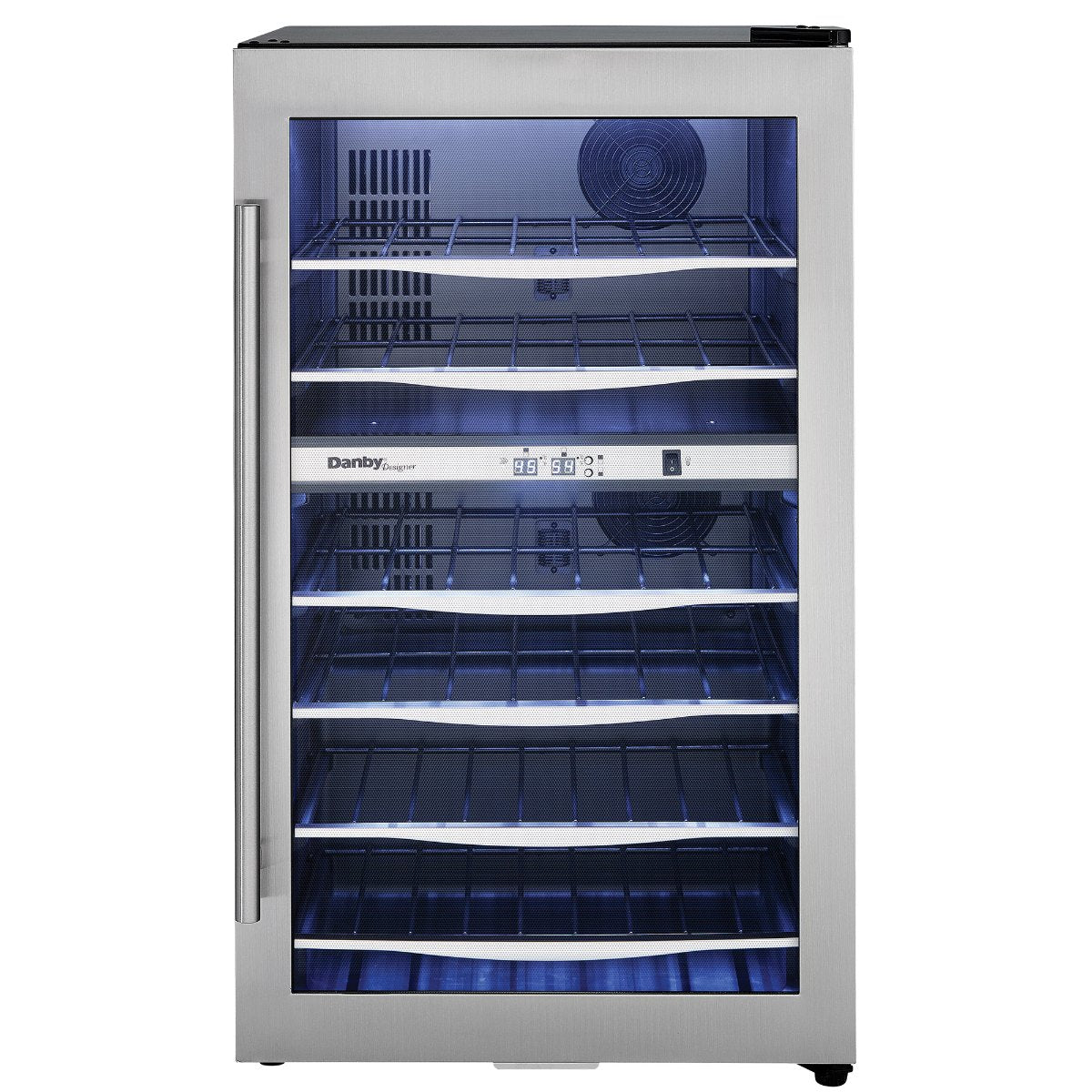 Danby 38 Bottle Free-Standing Wine Cooler in Stainless Steel - front view empty inside closed door