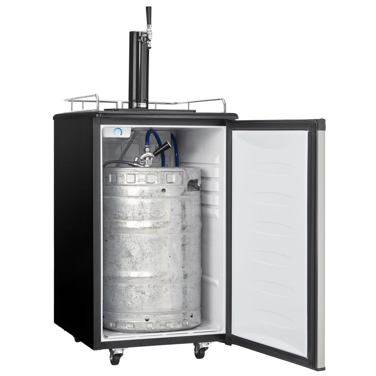 Danby 5.4 cu. ft. Single Tap Kegerator - front left view with full keg inside open door
