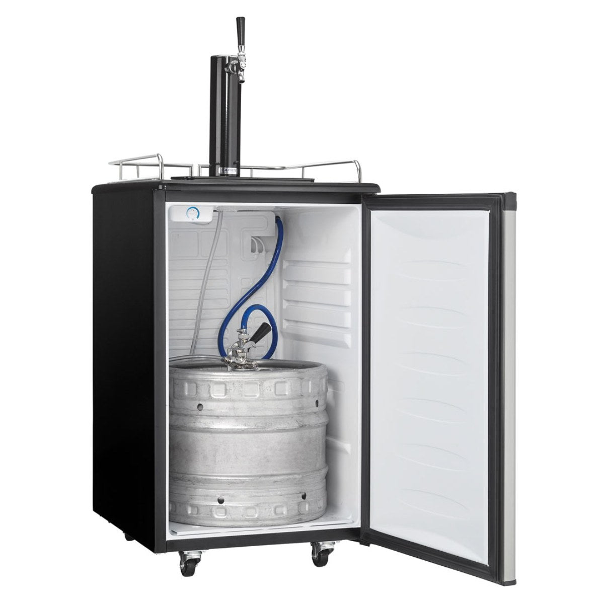 Danby 5.4 cu. ft. Single Tap Kegerator - front left view with half keg inside open door