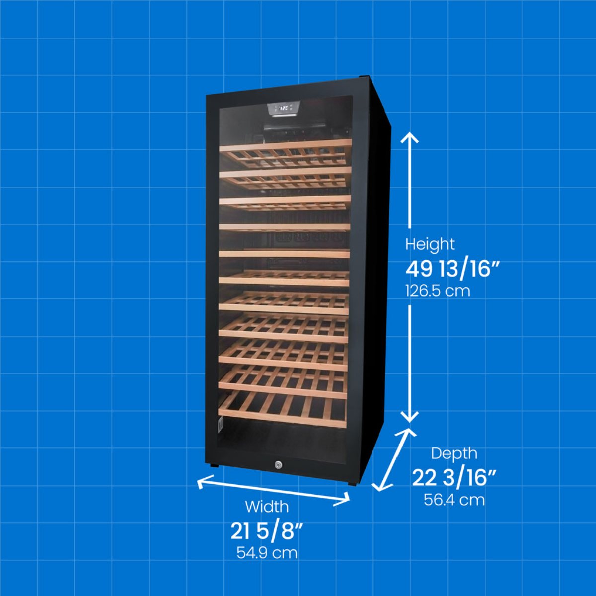 Danby 94 Bottle Freestanding Wine Cooler in Black - dimensions of the fridge shown