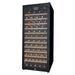 Danby 94 Bottle Freestanding Wine Cooler in Black - front right view loaded shelves closed door