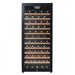Danby 94 Bottle Freestanding Wine Cooler in Black - front view loaded shelves closed door