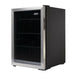 Danby 95-Can Freestanding Beverage Center in Stainless Steel - front right view empty fridge closed door