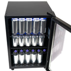 Danby 95-Can Freestanding Beverage Center in Stainless Steel - top view of the fridge with cans inside open door