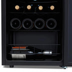 Luma 16 Bottle Shadow Series Freestanding Wine Fridge – 16.9" Black - Close up view of the racks with wines