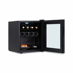 Luma 16 Bottle Shadow Series Freestanding Wine Fridge – 16.9" Black - Front Left View - Loaded Fridge - Open Door