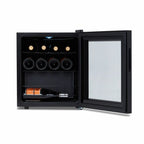 Luma 16 Bottle Shadow Series Freestanding Wine Fridge – 16.9" Black - Front View - Loaded Fridge - Open Door