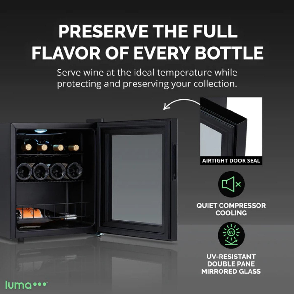Luma 16 Bottle Shadow Series Freestanding Wine Fridge – 16.9" Black - Preserve the Full Flavor of Every Bottle
