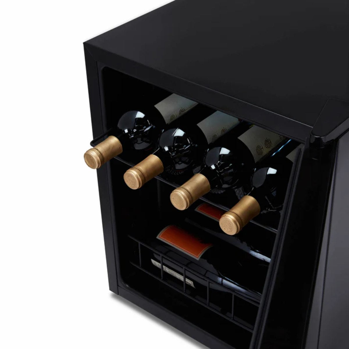 Luma 16 Bottle Shadow Series Freestanding Wine Fridge – 16.9" Black - Top View of the fridge with wines