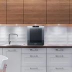 Luma 16 Bottle Shadow Series Freestanding Wine Fridge – 16.9" Black - fridge on countertop in modern white kitchen