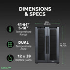 Luma Comfort 39 Can 12 Bottle Shadow Series Dual Zone Fridge – 20" - Dimensions and Specifications shown
