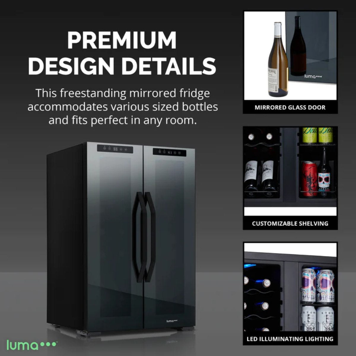 Luma Comfort 39 Can 12 Bottle Shadow Series Dual Zone Fridge – 20" - Premium Design Details