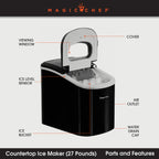 Magic Chef 27 lb. Portable Countertop Ice Maker in Black - parts and features shown