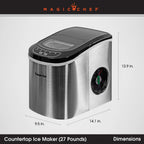 Magic Chef 27 lb. Portable Countertop Ice Maker in Stainless Steel - dimensions of the ice maker shown