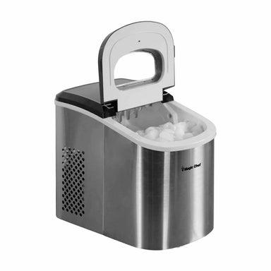 Magic Chef 27 lb. Portable Countertop Ice Maker in Stainless Steel - front left view open lid