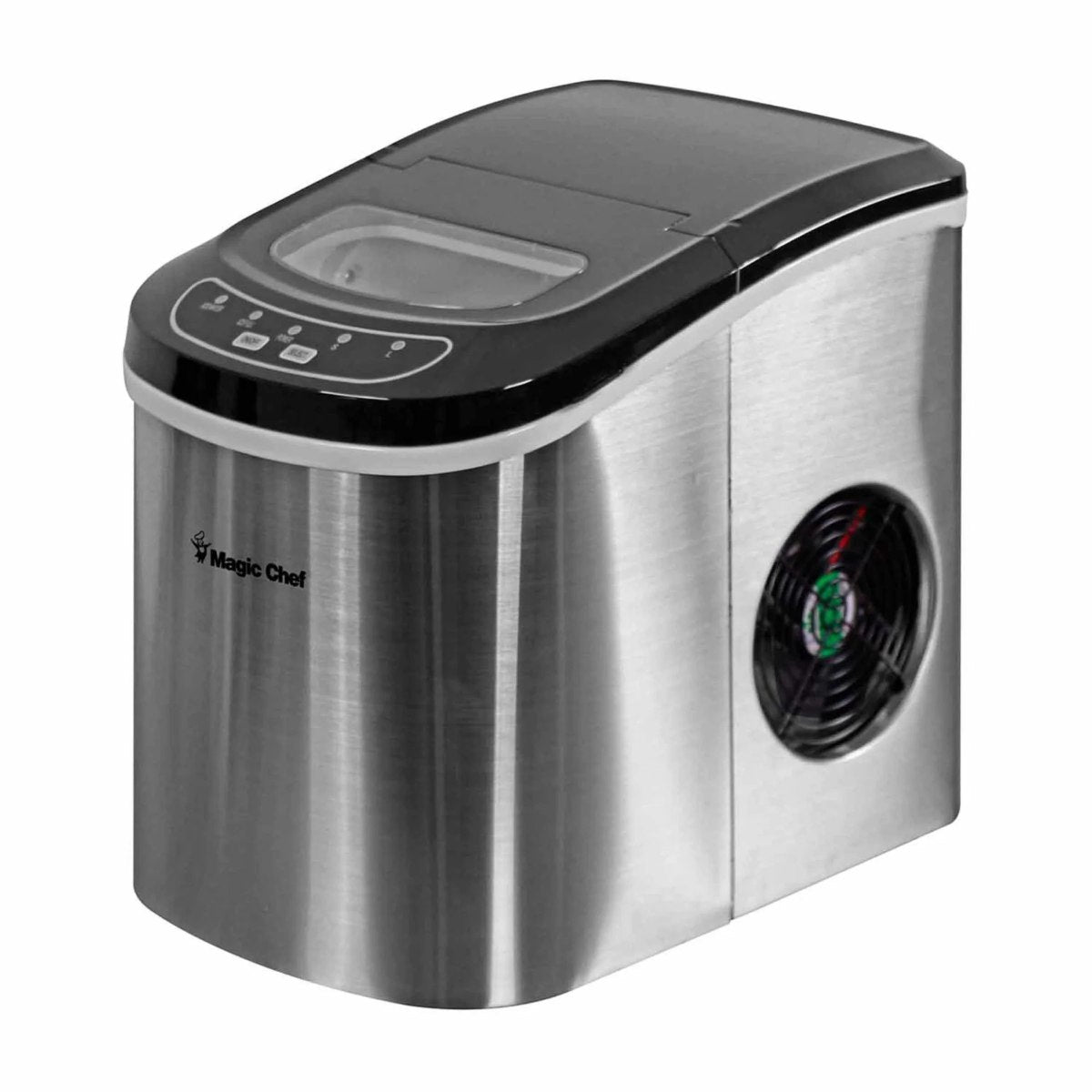 Magic Chef 27 lb. Portable Countertop Ice Maker in Stainless Steel - front right of the ice maker exhaust shown