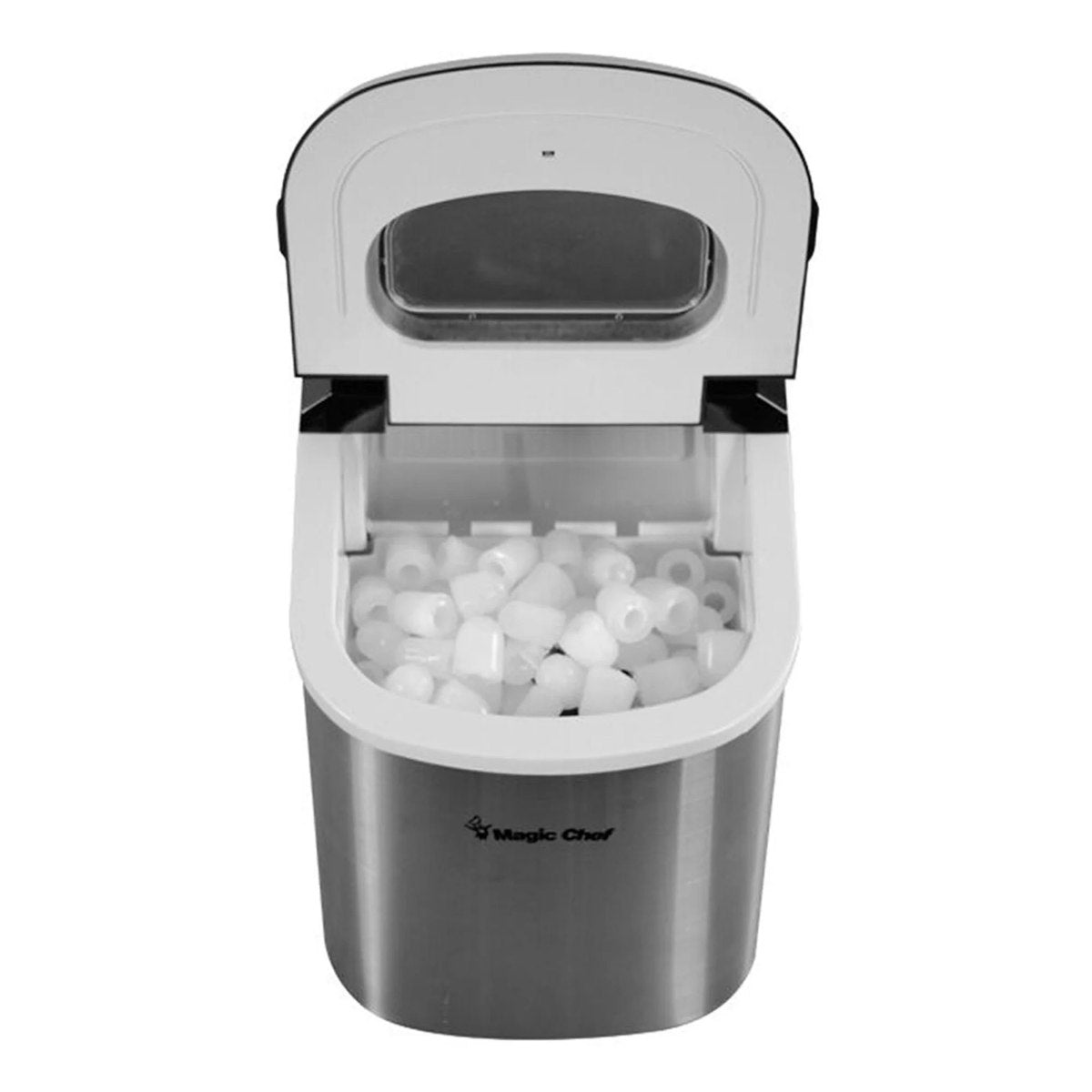 Magic Chef 27 lb. Portable Countertop Ice Maker in Stainless Steel - top view with ice shown