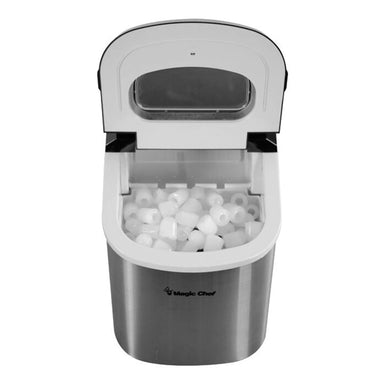 Magic Chef 27 lb. Portable Countertop Ice Maker in Stainless Steel - top view with ice shown