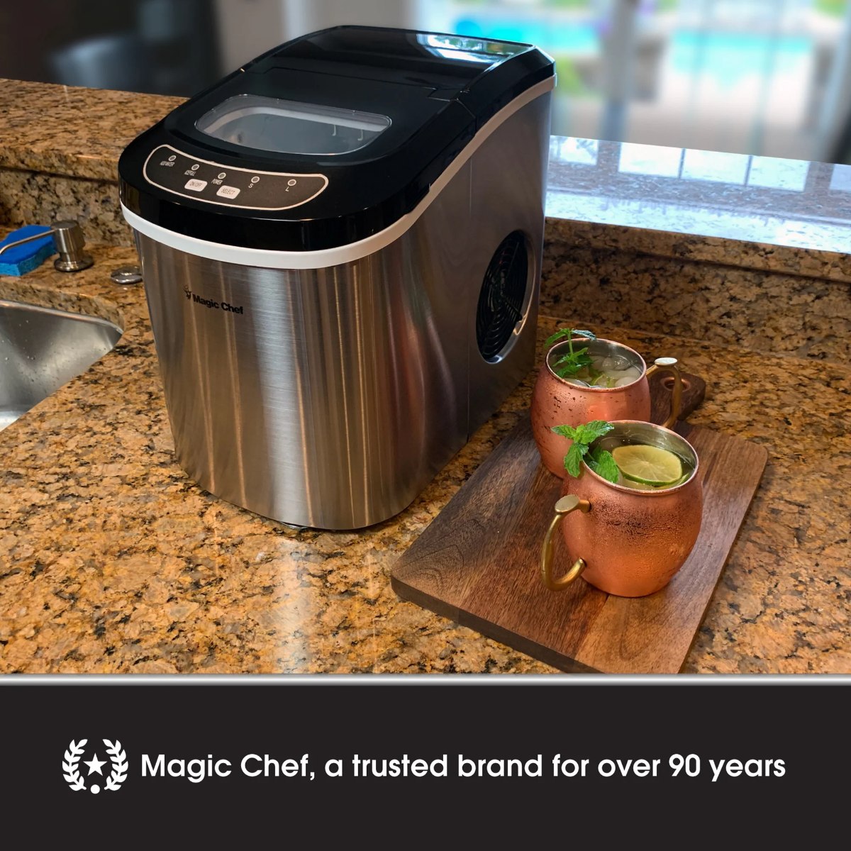 Magic Chef 27 lb. Portable Countertop Ice Maker in Stainless Steel - trusted brand for over 90 years