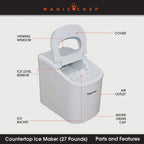 Magic Chef 27 lb. Portable Countertop Ice Maker in White - parts and features shown