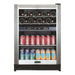 Magic Chef 44 Bottle / 140 Can Dual Zone Wine and Beverage Cooler - front view with beverage cans and wines inside closed fridge