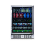 NewAir 177-Can Built-In Beverage Fridge – 24" Stainless Steel - Front view loaded inside closed door