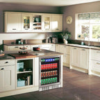 NewAir 177-Can Built-In Beverage Fridge – 24" Stainless Steel - fridge built into light wood cabinets in a bright kitchen