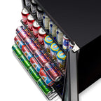 NewAir 24” Built-In 177-Can Beverage Fridge in Black Stainless Steel - Top view of the fridge showing racks with beverage cans