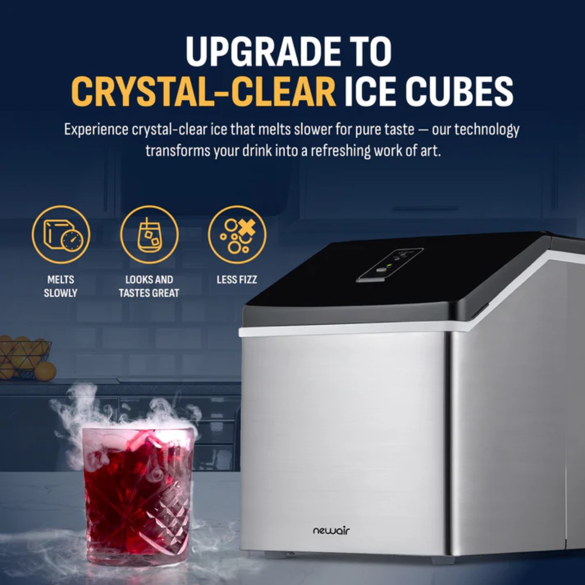 NewAir 40 lbs/Day Countertop Clear Ice Maker – Stainless Steel - Upgrade to Crystal Clear Ice Cubes