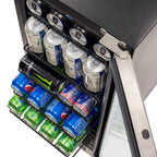 NewAir 96-Can Built-In Beverage Fridge – 15″ Stainless Steel - Top view of the fridge showing the racks with beverage cans