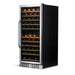 Newair 116 Bottle Dual Zone Wine Fridge – 27" Stainless Steel - Front Right View - Loaded Shelves - Closed Door