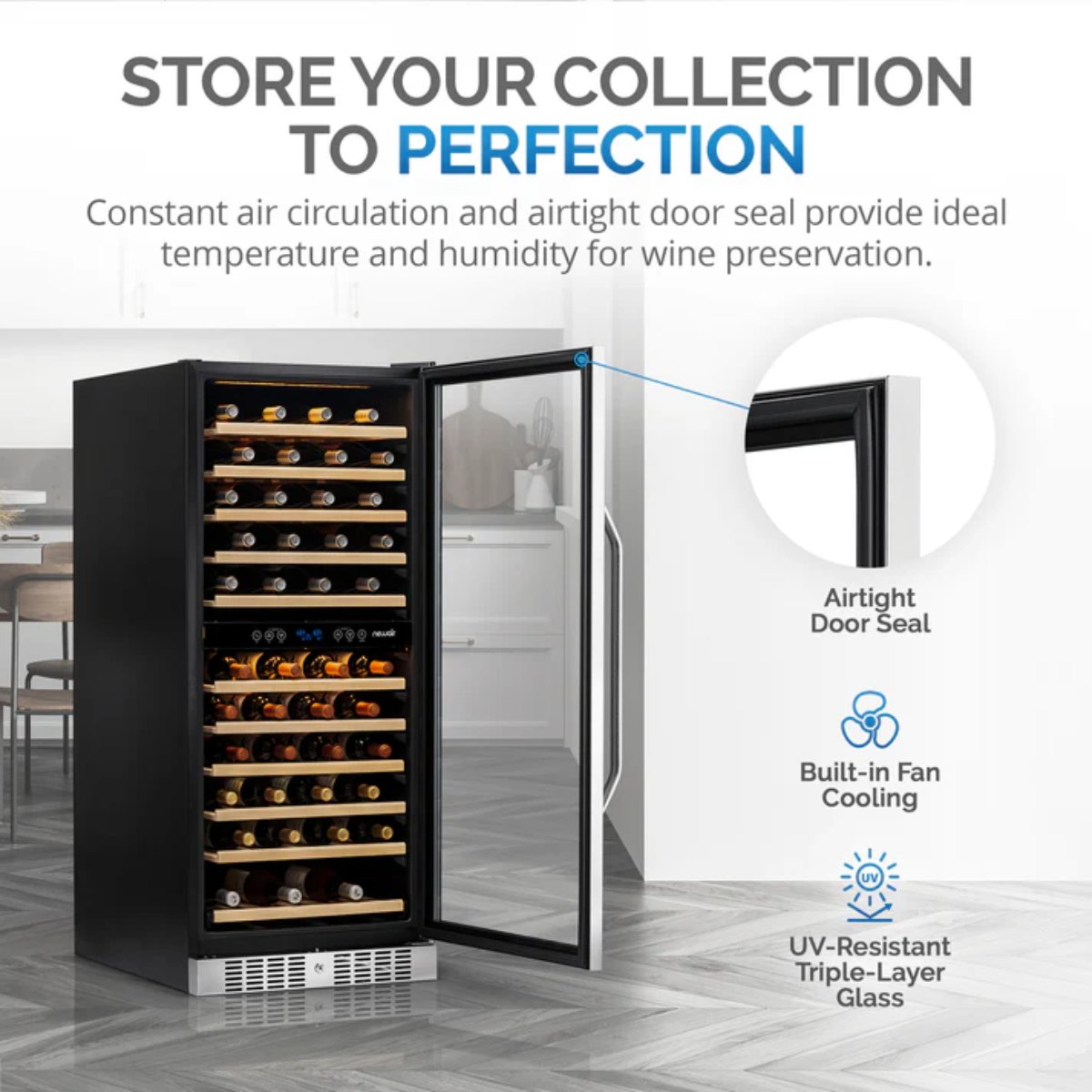 Newair 116 Bottle Dual Zone Wine Fridge – 27" Stainless Steel - Store your collection to perfection