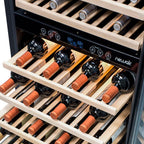 Newair 116 Bottle Dual Zone Wine Fridge – 27" Stainless Steel - Top view of the adjustable shelves with wines