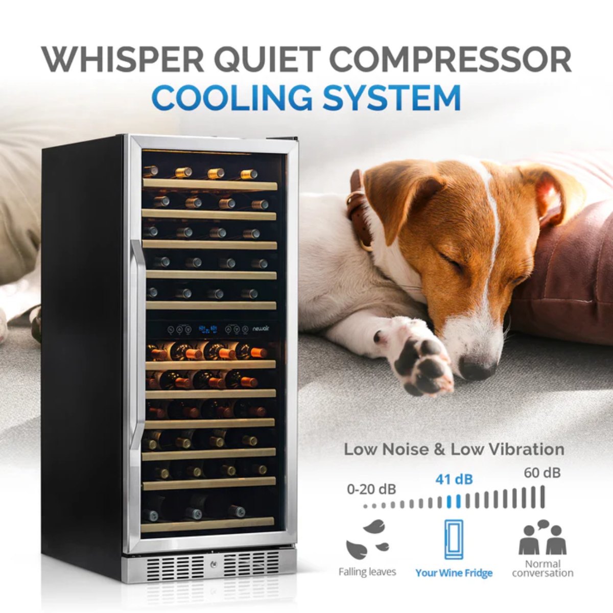 Newair 116 Bottle Dual Zone Wine Fridge – 27" Stainless Steel - Whisper Quiet Compressor Cooling System