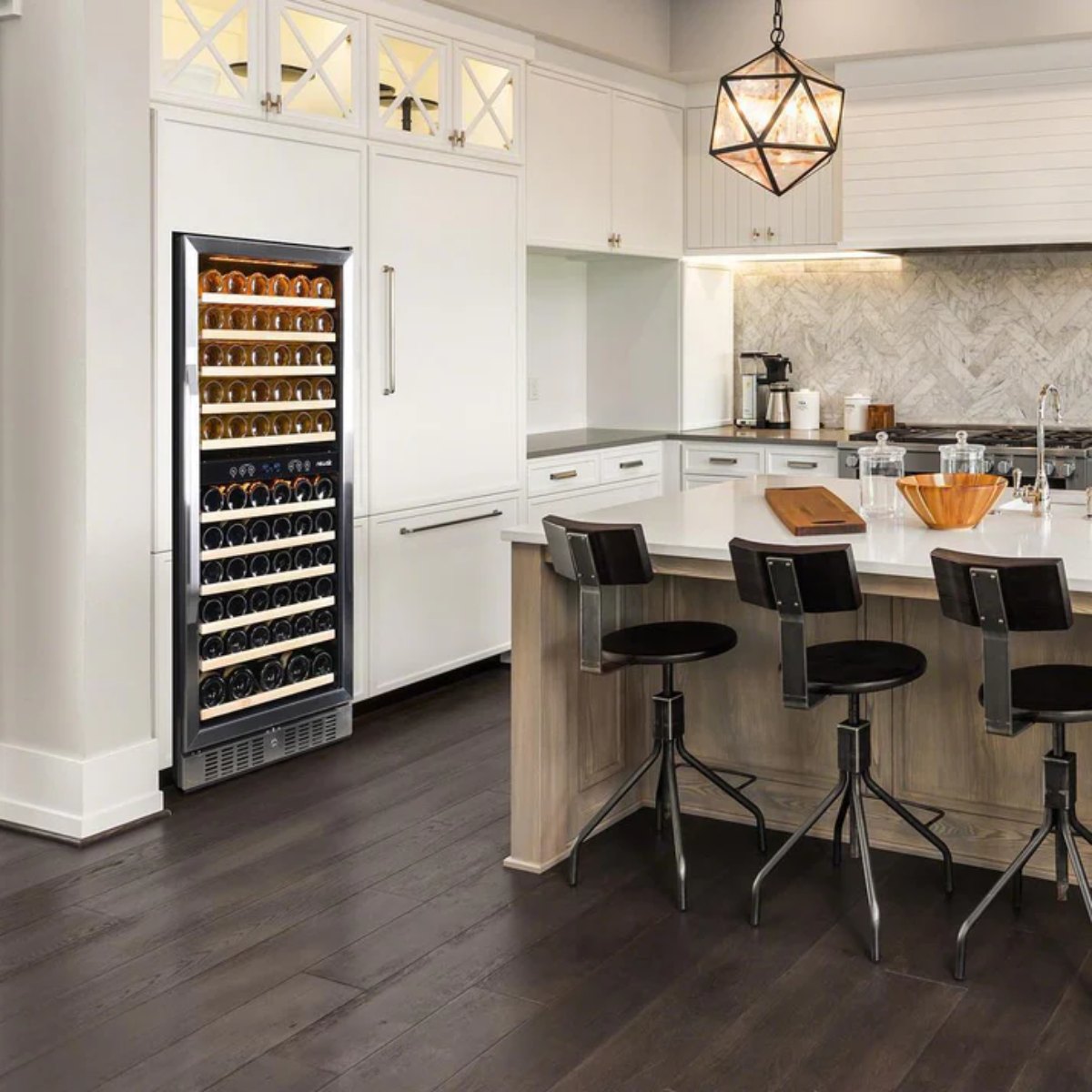 Newair 116 Bottle Dual Zone Wine Fridge – 27" Stainless Steel - Wine Fridge shown in the Kitchen