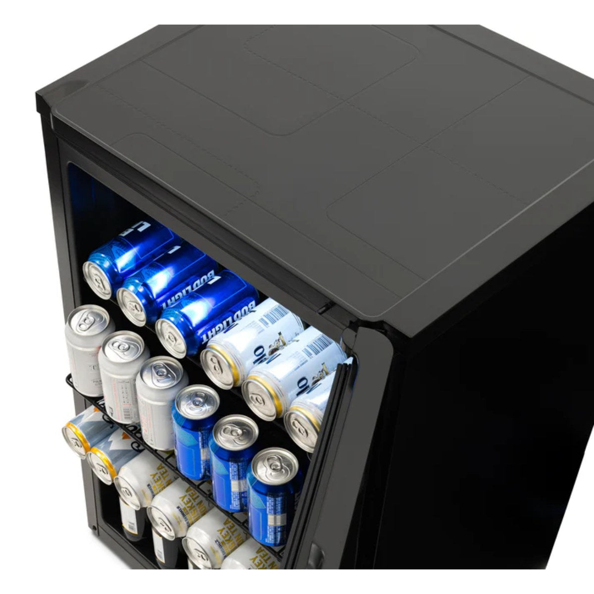 Newair 125-Can Freestanding Beer Froster – 22.1″ Black - Top view of the fridge with beers inside
