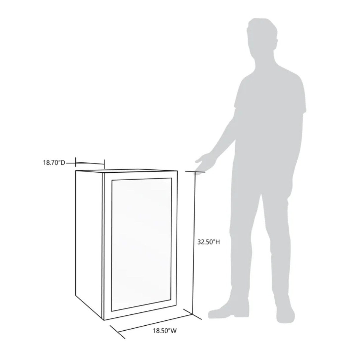 Newair 126-Can Freestanding Beers of the World Fridge with SplitShelf - Dimensions of the fridge with comparison to a human height