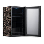Newair 126-Can Freestanding Beers of the World Fridge with SplitShelf - Front left view empty inside open door