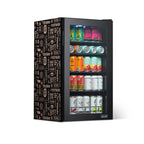 Newair 126-Can Freestanding Beers of the World Fridge with SplitShelf - Front left view loaded inside closed door