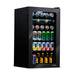 Newair 126-Can Freestanding Beverage Fridge – 19″ Black - Front Left view loaded inside closed fridge