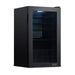 Newair 126-Can Freestanding Beverage Fridge – 19″ Black - Front left view empty inside closed door