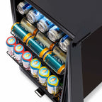 Newair 126-Can Freestanding Beverage Fridge – 19″ Black - Top view showing racks with beverage cans