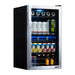 Newair 126 Can Freestanding Beverage Fridge – 18.9" Stainless Steel - Front left view loaded inside closed door