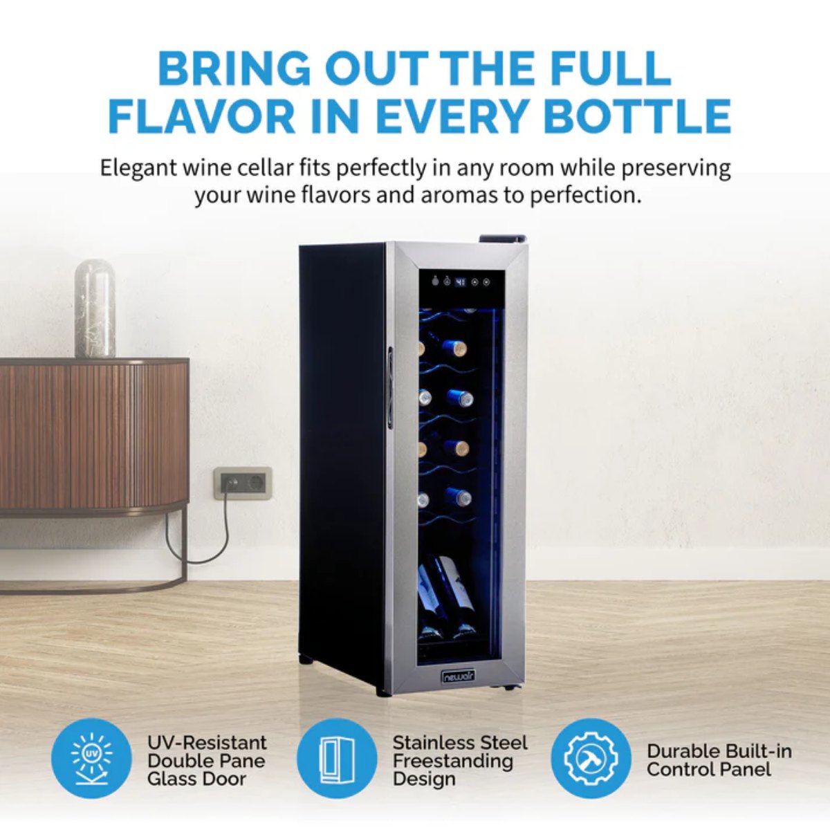Newair 12 Bottle Freestanding Wine Fridge – 9.9" Stainless Steel - Bring out the full flavor in every bottle