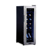 Newair 12 Bottle Freestanding Wine Fridge – 9.9" Stainless Steel - Front Left View - Loaded Shelves - Closed Door