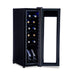 Newair 12 Bottle Freestanding Wine Fridge – 9.9" Stainless Steel - Front Left View - Loaded Shelves - Open Door