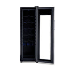 Newair 12 Bottle Freestanding Wine Fridge – 9.9" Stainless Steel - Front View - Empty Shelves - Open Door