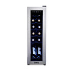 Newair 12 Bottle Freestanding Wine Fridge – 9.9" Stainless Steel - Front View - Loaded Shelves - Closed Door